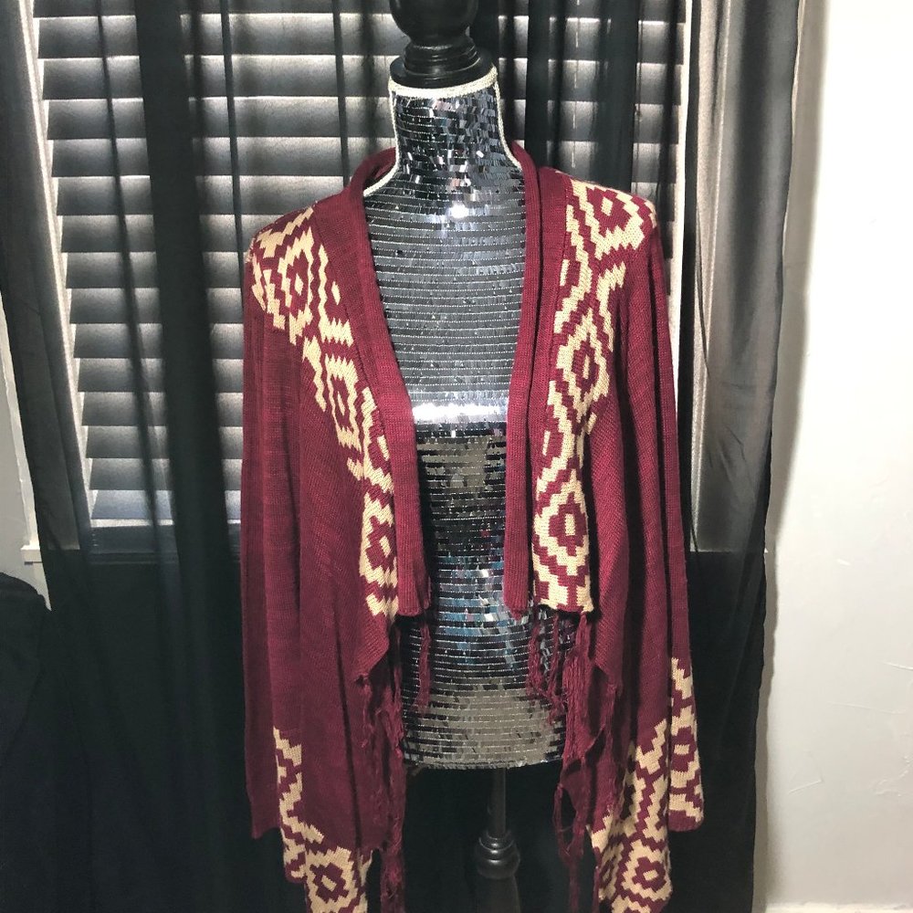 Red Camel Sz M Open Front Fringed Cardigan Duster